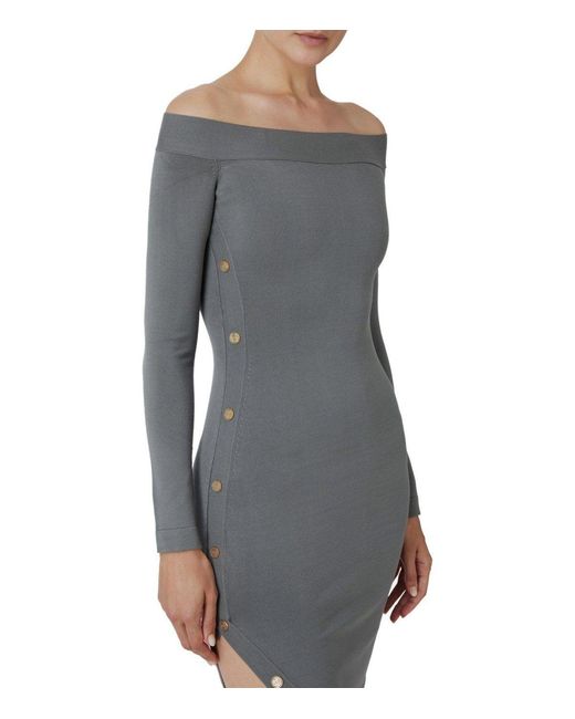 Elisabetta Franchi Gray Steel Knitted Midi Dress