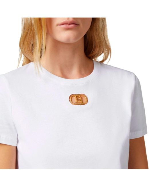 T-shirt in jersey con logo gesso di Elisabetta Franchi in White