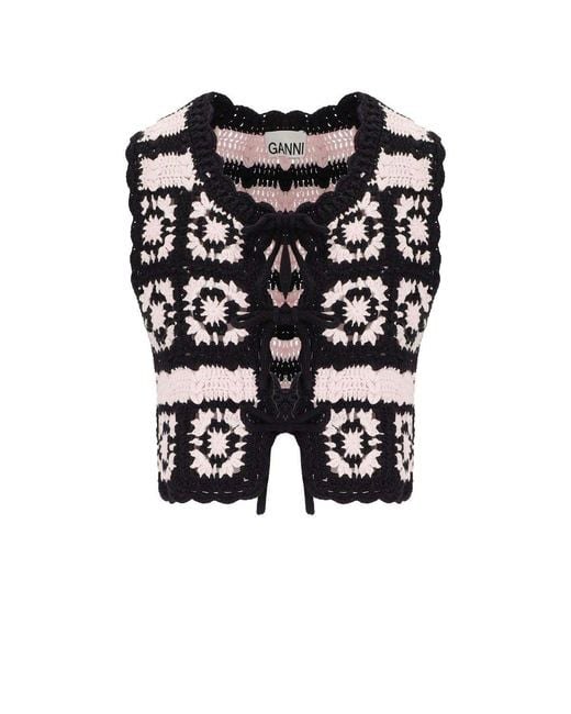 Ganni Black And Crochet Vest