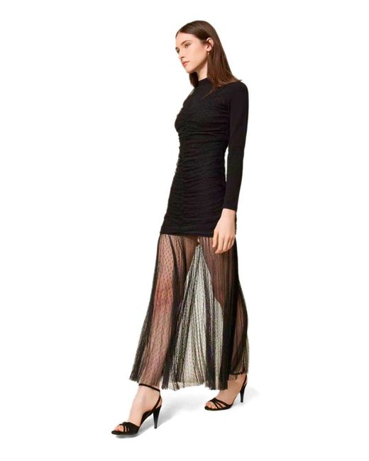 Twinset Black Plumetis Long Dress