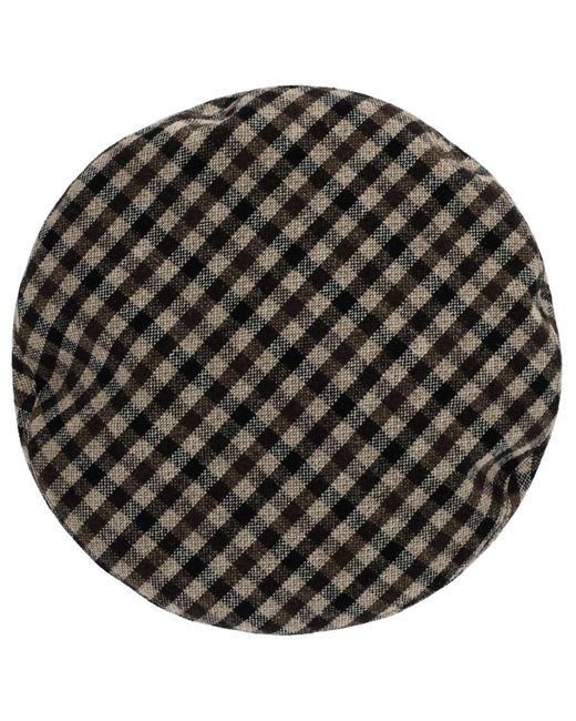 Ganni Black Coffee Check Beret