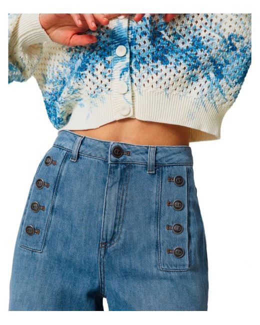Twin Set Blue Flared Jeans With Buttons