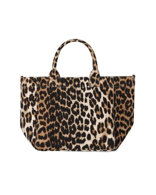 Ganni Black Leopard Print Small Shopping Bag