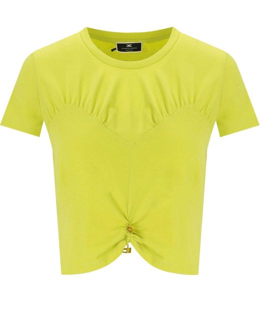 Elisabetta Franchi Yellow Cedar Cropped T-Shirt