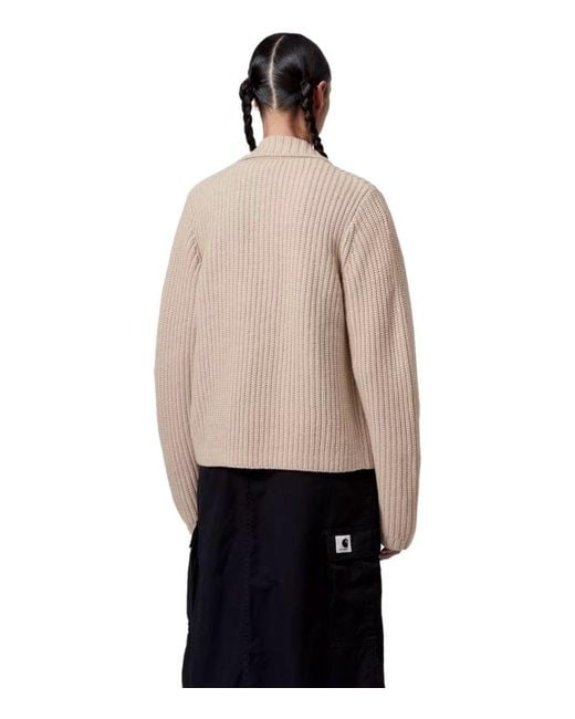 Carhartt Natural Ribbed Knit Cardigan With Shirt Collar And Front Pockets for men