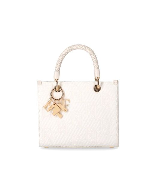 Elisabetta Franchi White Elfenbeine kleine handtasche aus jacquard-bast