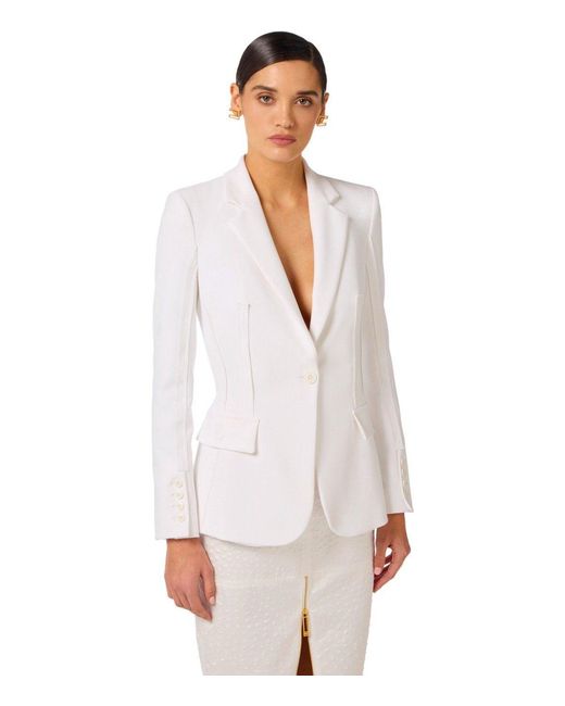 Elisabetta Franchi White Single Breasted Blazer