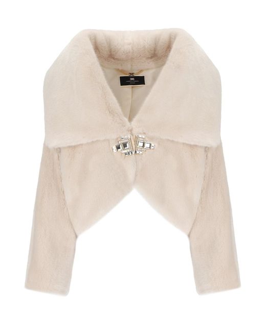 Elisabetta Franchi Natural Oat Synthetic Fur Short Jacket