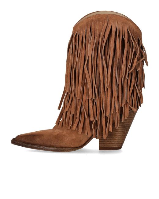 Elena Iachi Brown Texan Boot With Fringes