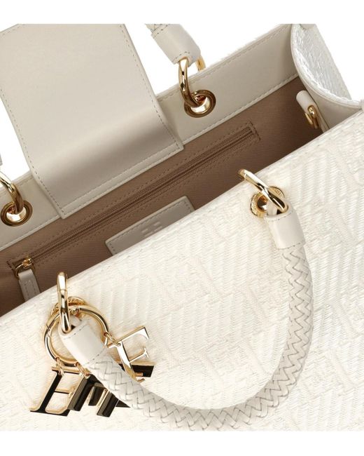Elisabetta Franchi White Elfenbeine handtasche aus jacquard-bast