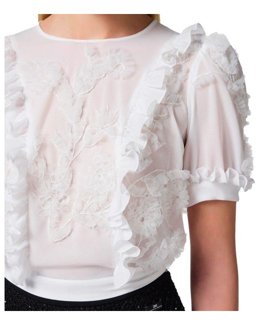 Elisabetta Franchi White Ivory Ruffled Top