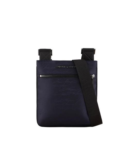 Emporio Armani Logo Signature Marinee Crossbody Tas in het Blauw voor