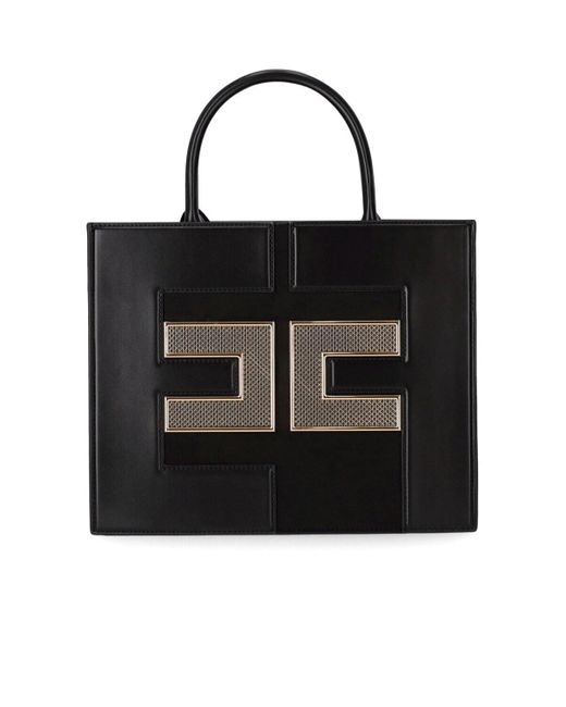 Elisabetta Franchi Black Handbag With Mesh Logo
