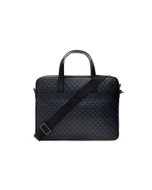 Emporio Armani Leder Aktentasche mit Logo-Print in Schwarz für Herren Herren Taschen Aktentaschen und Laptoptaschen 
