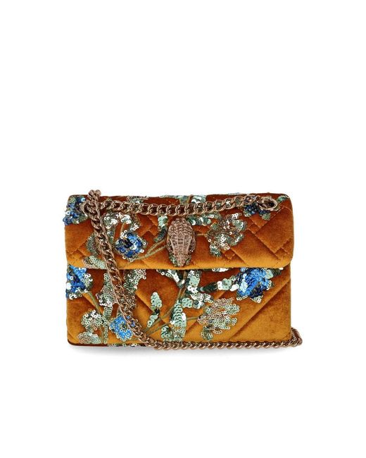 Kurt Geiger Natural Velvet Mini Kensington Mustard Crossbody Bag