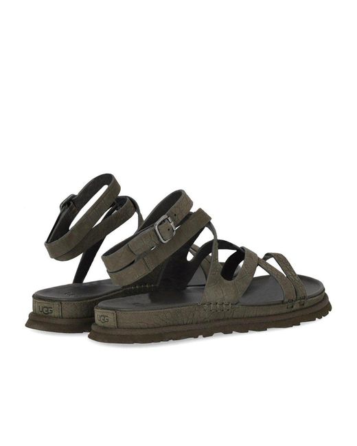 Ugg Black Goldengaze Embossed Ankle Wrap Dense Smoke Sandal