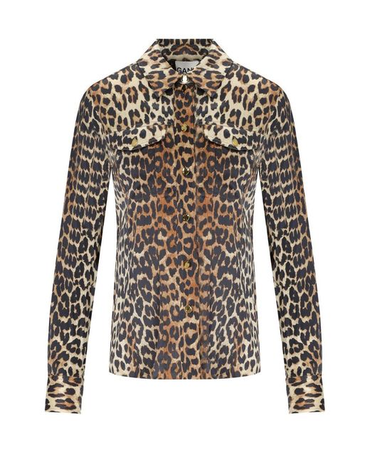 Ganni Natural Animalier Satin Shirt
