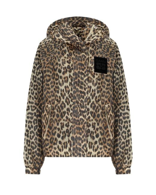 Ganni Brown Animal Print Nylon Jacket