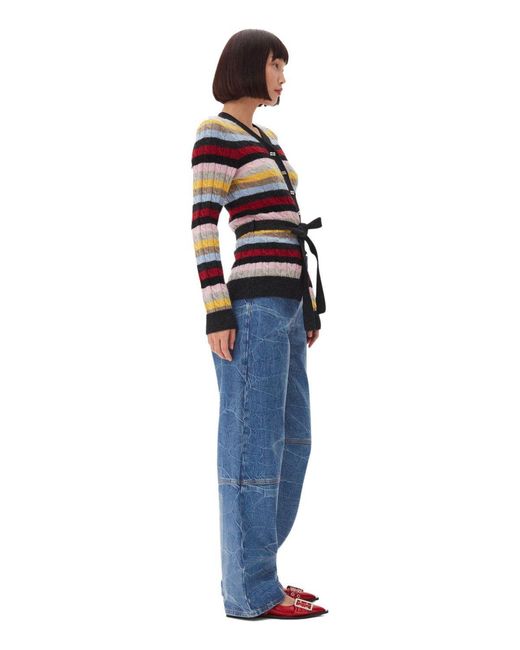 Ganni Multicolor Striped Cardigan With Belt