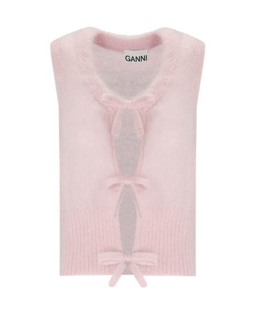 Ganni Mouwloos Vest Met Strikken in het Pink
