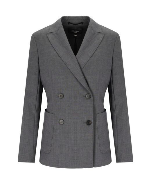 Weekend by Maxmara Gray Ornati Double-Breasted Blazer