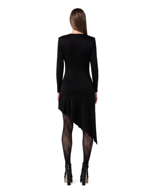 Elisabetta Franchi Black Asymmetrical Crepe Round-Neck Dress