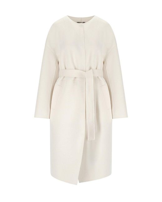 Max Mara White Stilla Belted Coat