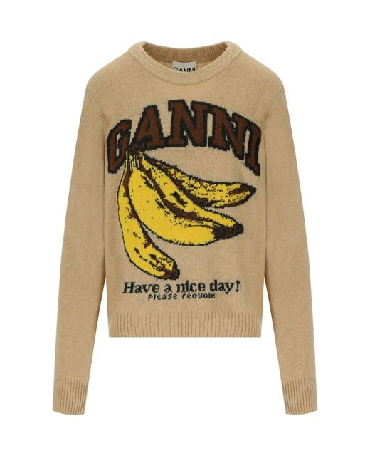 Ganni Natural Graphic Crewneck Jumper