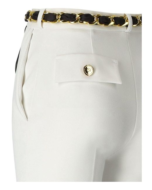 Elisabetta Franchi White Ivory Flare Trousers With Foulard Belt