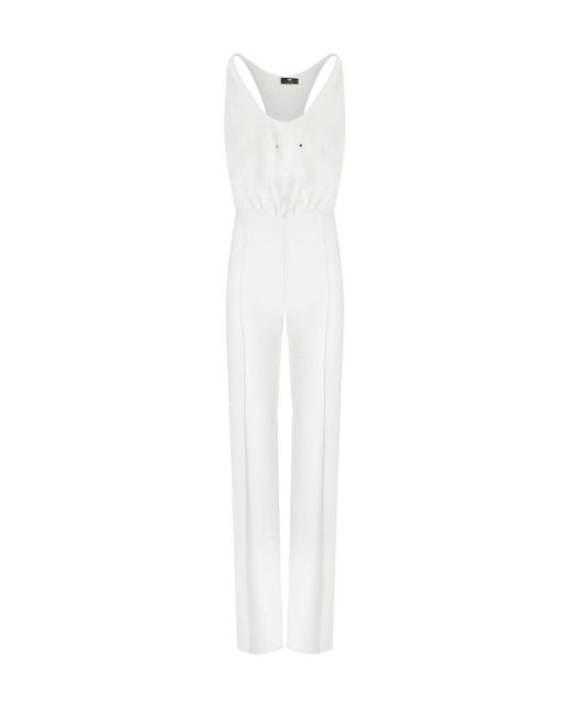 Elisabetta Franchi White Elfenbein jumpsuit mit gesticktem logo