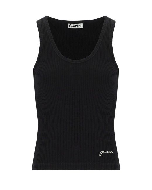 Ganni Black Ribbed Top