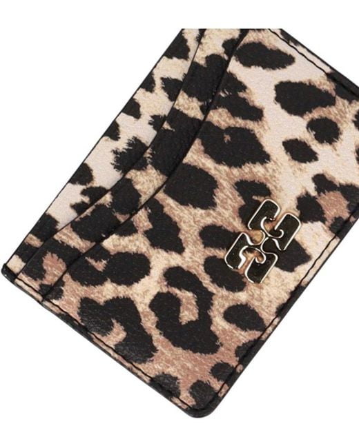 Ganni White Bou Leopard-Print Card Holder