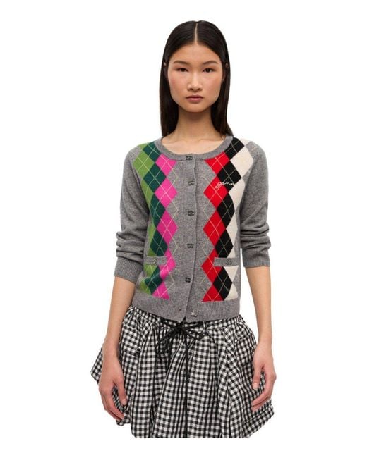 Ganni Gray Diamond Cardigan