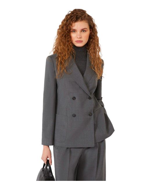 Weekend by Maxmara Gray Ornati Double-Breasted Blazer