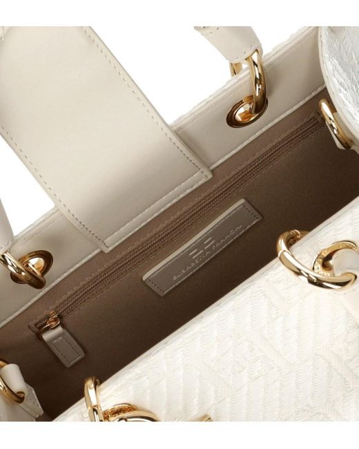 Elisabetta Franchi White Elfenbeine kleine handtasche aus jacquard-bast