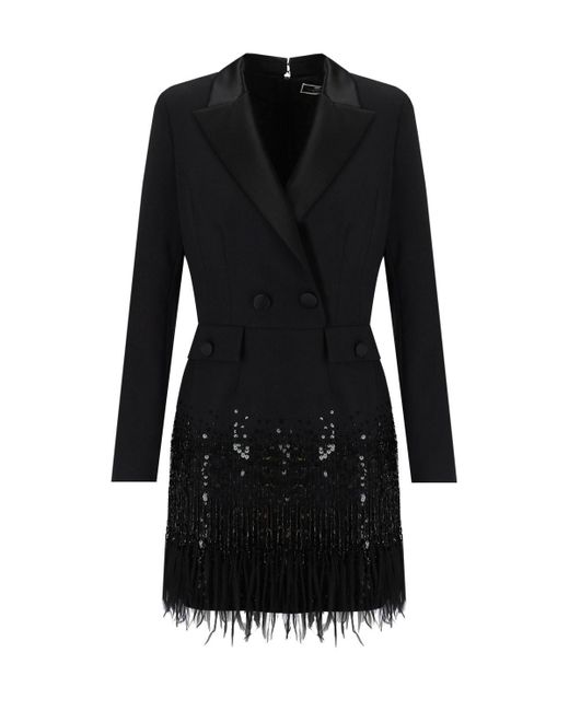 Elisabetta Franchi Black Coat Dress With Sequins