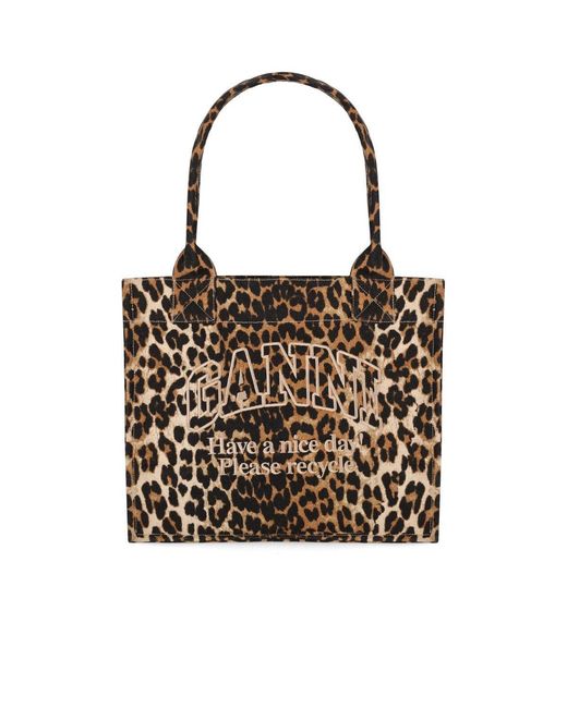 Ganni Black Animalier Large Shopping Bag