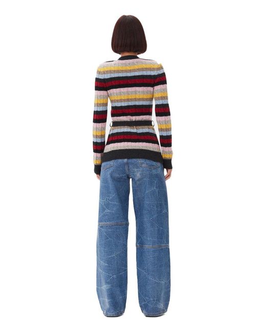 Ganni Multicolor Striped Cardigan With Belt