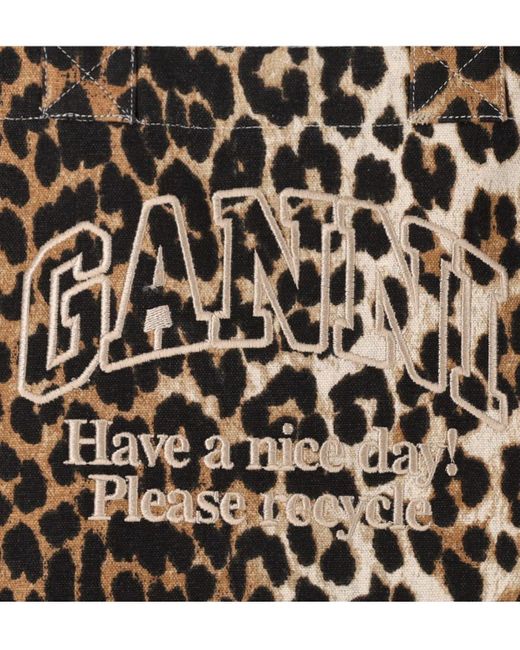 Ganni Black Leopard Print Small Shopping Bag