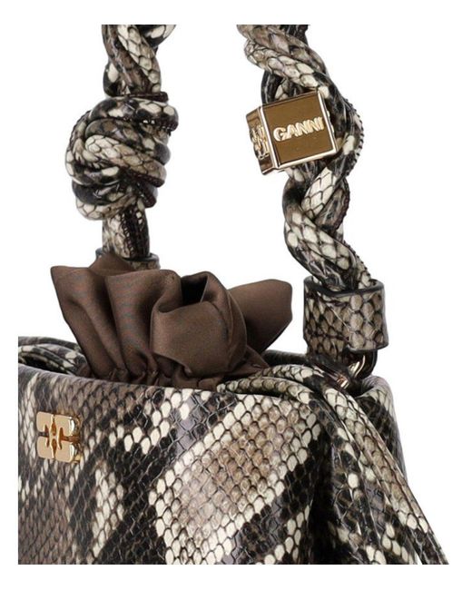 Ganni White Bou Bucket Bag With Python Print