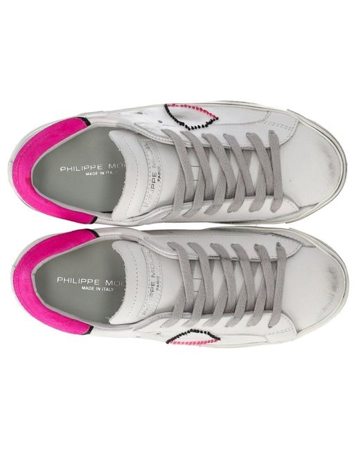 Philippe Model White Prsx low broderie weiss fuchsia sneaker