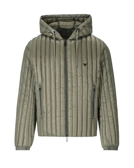 Emporio Armani Sage Green Hooded Down Jacket for men