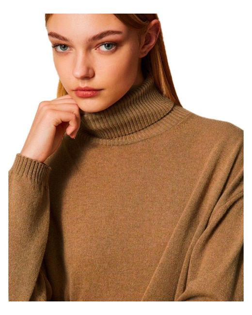 Twinset Brown Camel Turtleneck Sweater