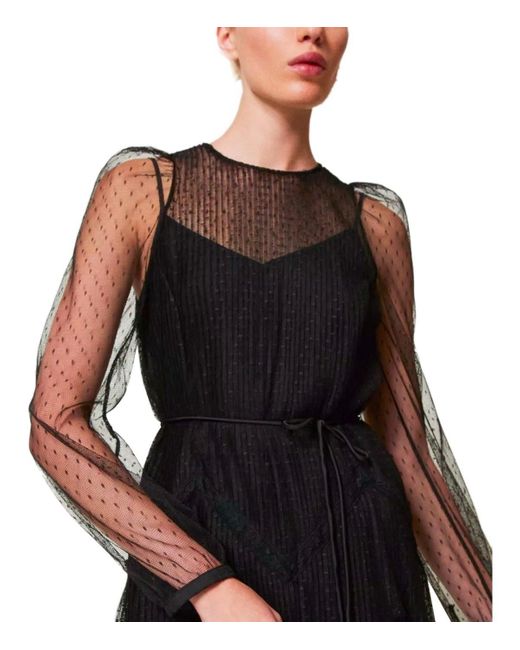Twinset Lange Geplooide Jurk in het Black