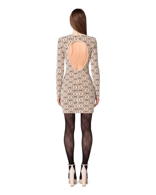 Elisabetta Franchi White Champagne Monogram Knitted Dress