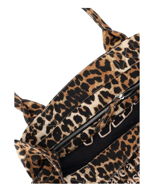 Ganni Black Animalier Large Shopping Bag