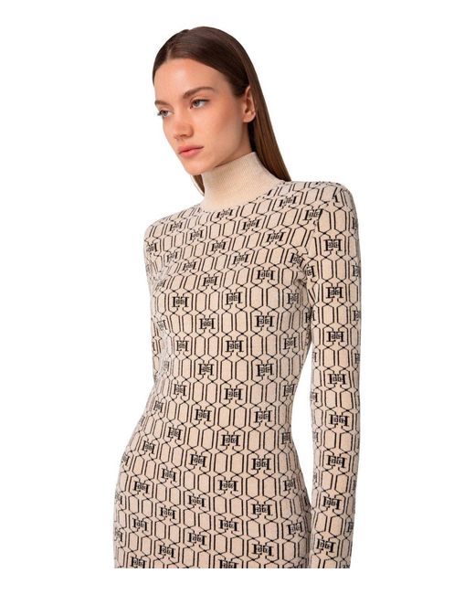 Elisabetta Franchi White Champagne Monogram Knitted Dress