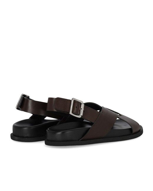 Guglielmo Rotta Black Twill Chocolate Flat Sandal