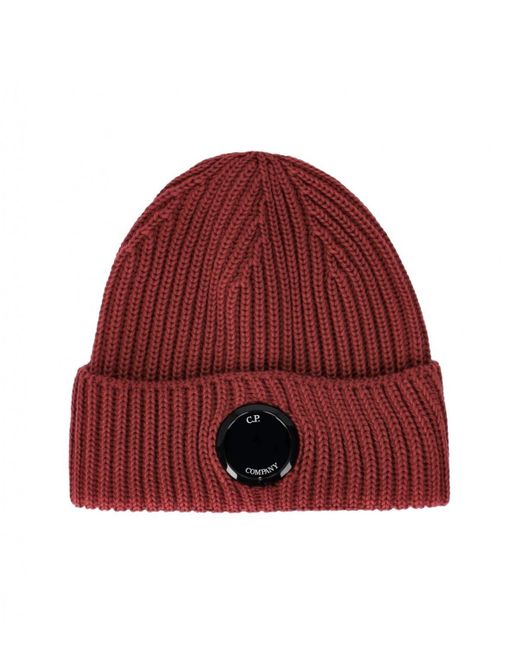 C P Company Red Ketchup Ribbed Beanie for men