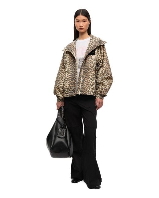 Ganni Brown Animal Print Nylon Jacket